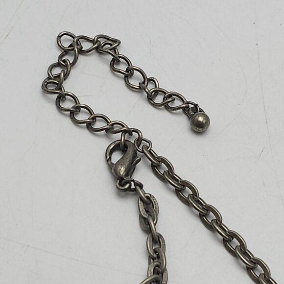 Vintage BOHO Silver Tone Filigree Necklace With Red Gemstone Dangling Beads - Picture 5 of 7